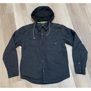 Saga Outerwear Men’s L Black Hooded Quilted Puffer Lined Jacket Zipper & Snaps